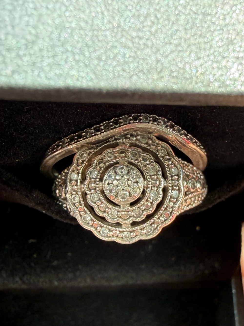 Silver Floral Cluster Ring with Pavé Stones